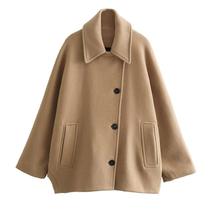 Women’s Overcoat - Wool Blend - Notched Lapel - Button Front - Classic Fit