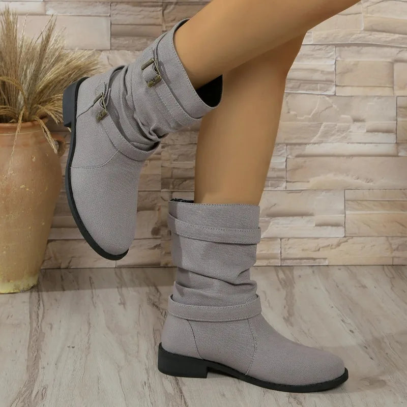Women's denim buckle ankle boots