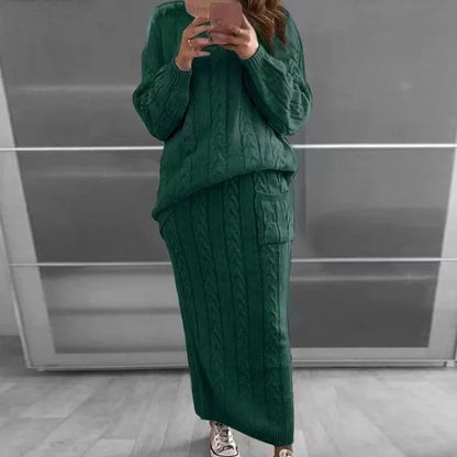 Women's winter knit sweater and skirt set streetwear