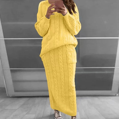 Women's winter knit sweater and skirt set streetwear
