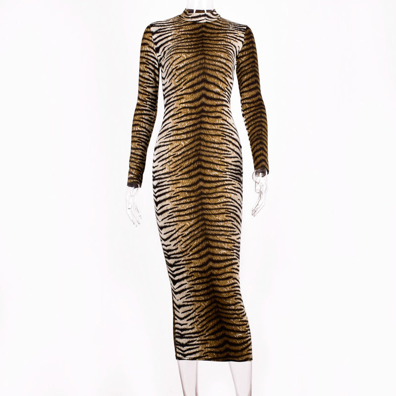 Animal Print Long Sleeve Maxi Dress