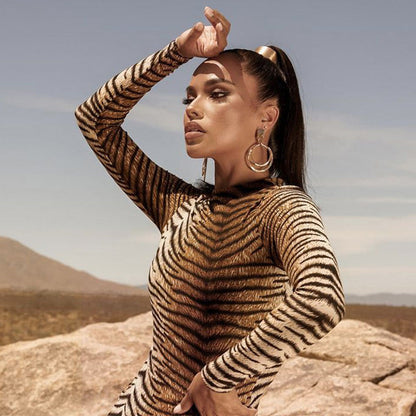 Women's Long Sleeve Animal Print Maxi Dress