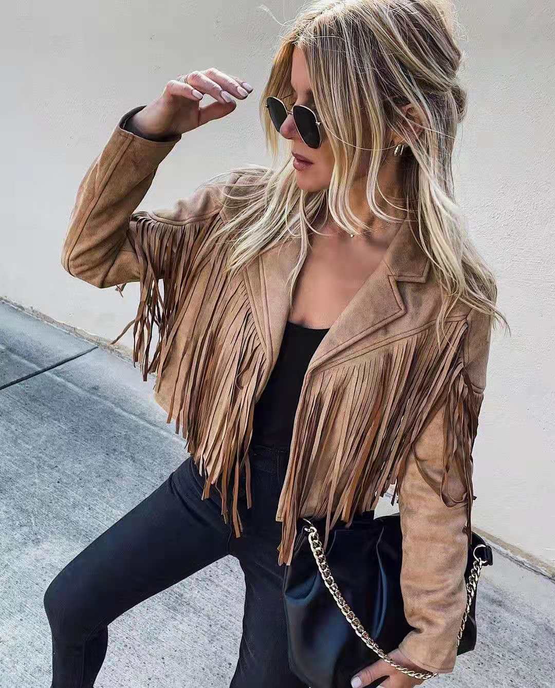 Women's autumn slim fit tassel jacket