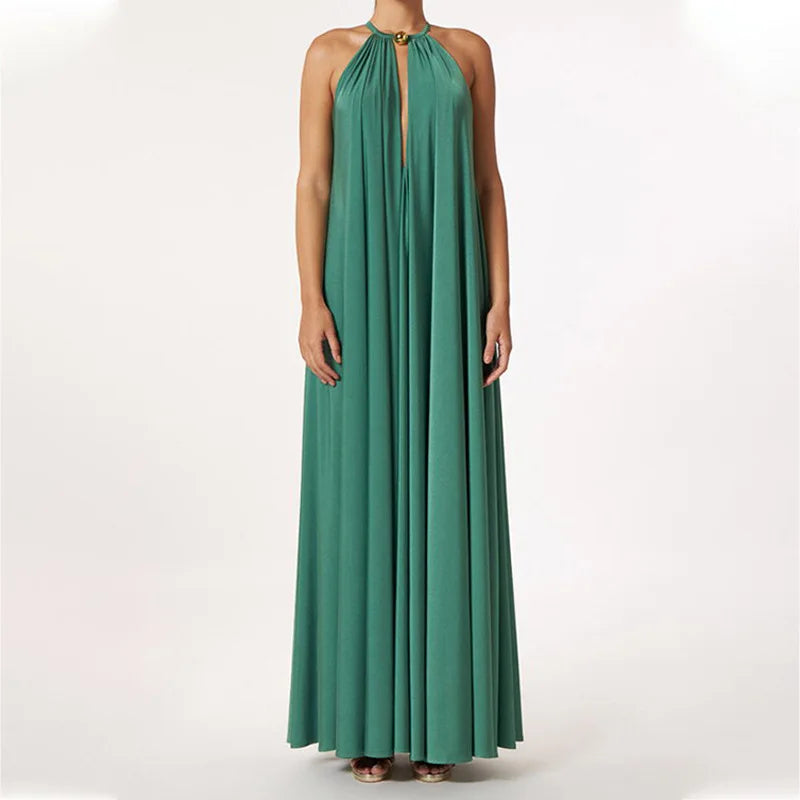 Elegant V-Neck Backless Boho Maxi Dress