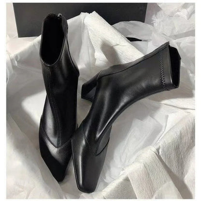 Women's high heels chunky heel boots with pointed toe