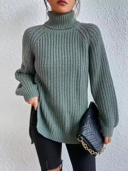 Oversized Ribbed Knit Turtleneck Sweater