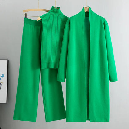 Women's three-piece knitted suit sleeveless vest cardigan and pants set