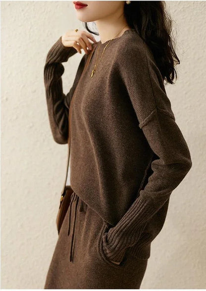 Women's loose pullover knit sweater skirt set