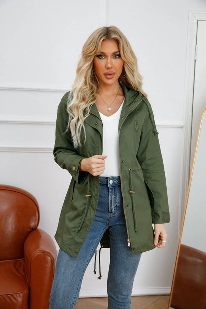 Women's comfortable hooded windbreaker trench coat