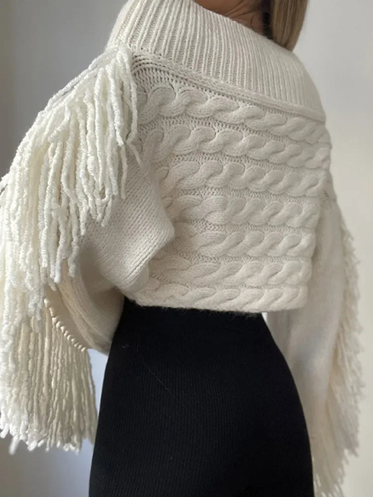 Off-Shoulder Tassel Detail Sweater