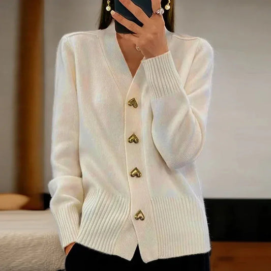 V-Neck Button Detail Long-Sleeved Cardigan Sweater