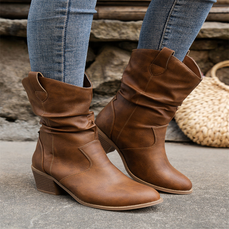 Women's elegant cowboy leather boots