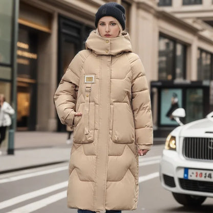 Women's long hooded winter parka thicken padded coat