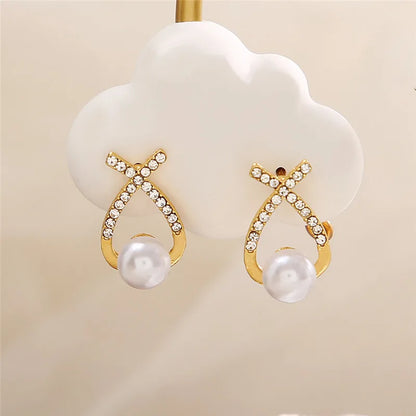 Women's Stud Earrings - Pearl Accent - Crystal Embellished - Elegant Jewelry