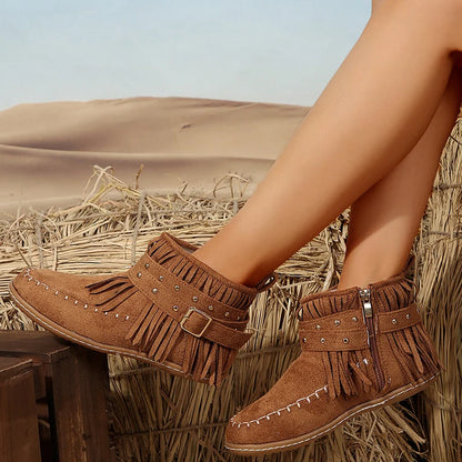 Women's retro faux suede buckle cowboy ankle boots