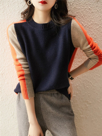 Color-blocked pullover sweater for women