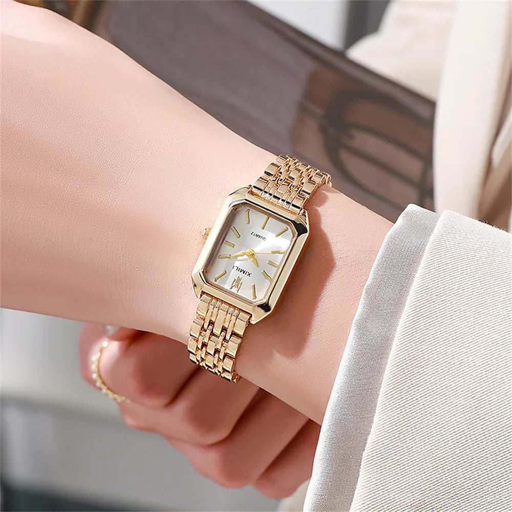 Rectangular quartz women's wristwatch with a sleek minimalist design