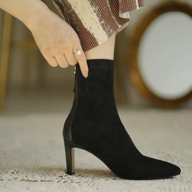 Women's stiletto ankle boots with pointed toe and back zipper