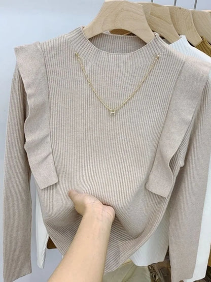 Women's ribbed turtleneck sweater - soft knit autumn winter pullover top