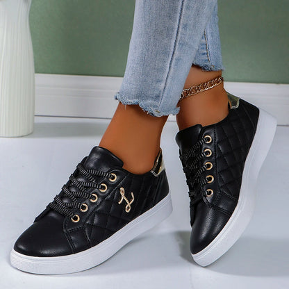 Women's Platform Sneakers - Quilted Design - Lace-Up - Casual Stylish Footwear