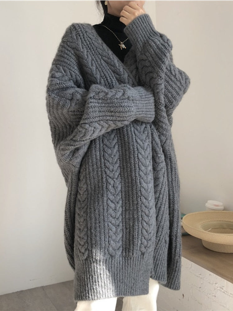 Women's retro loose twist knitted cardigan