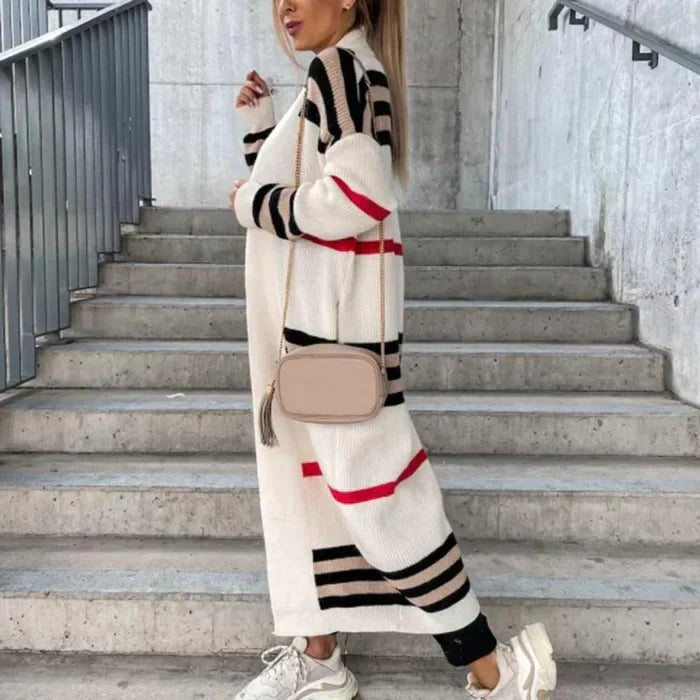Striped Loose Knitted Long-Sleeved Cardigan Sweater