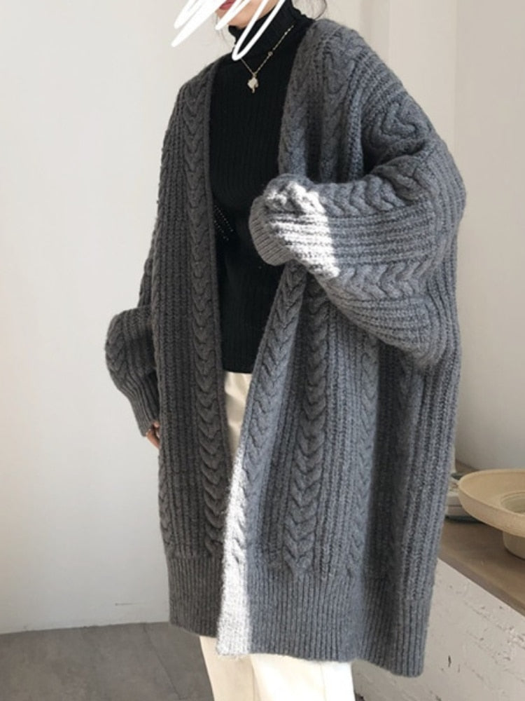 Women's retro loose twist knitted cardigan