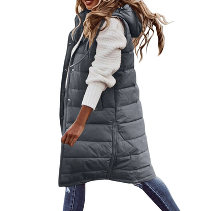 Women's long hooded vest down quilted sleeveless lightweight winter jacket