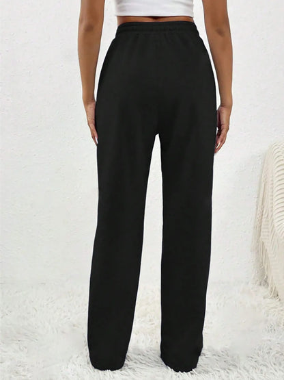 Women's striped drawstring sweatpants straight leg