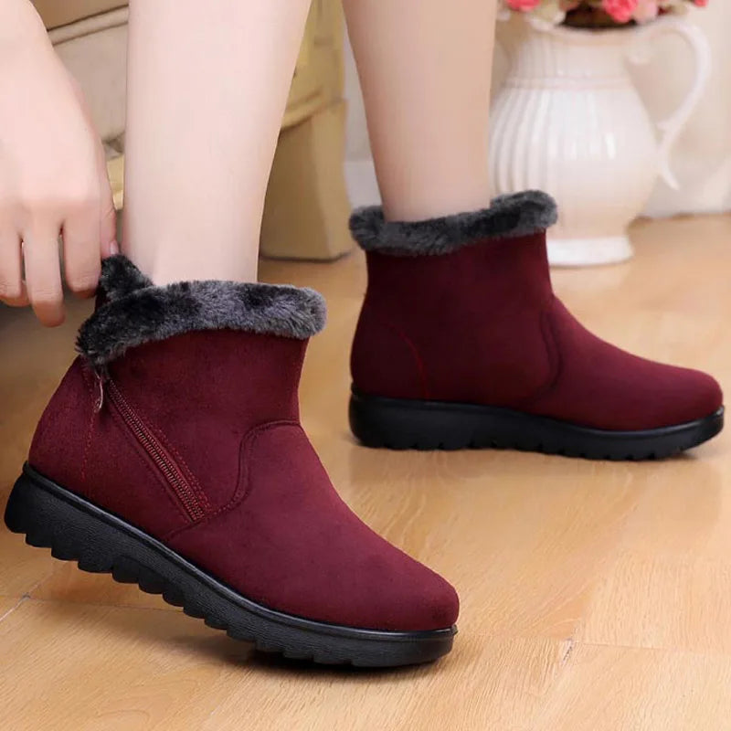 Women's winter plush zipper no-slip boots