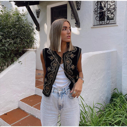 Women's black embroidered vest with sequins