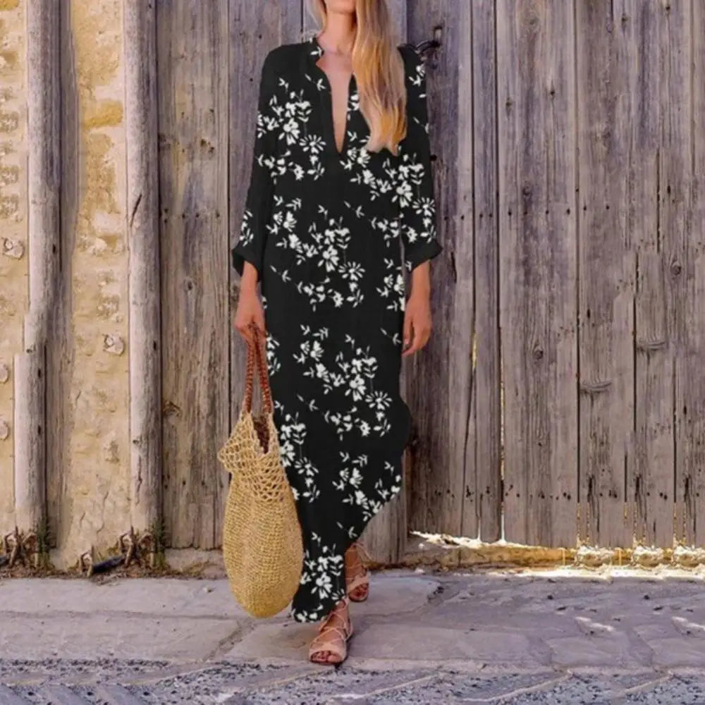 Floral Print Flowy Loose Fit Maxi Dress
