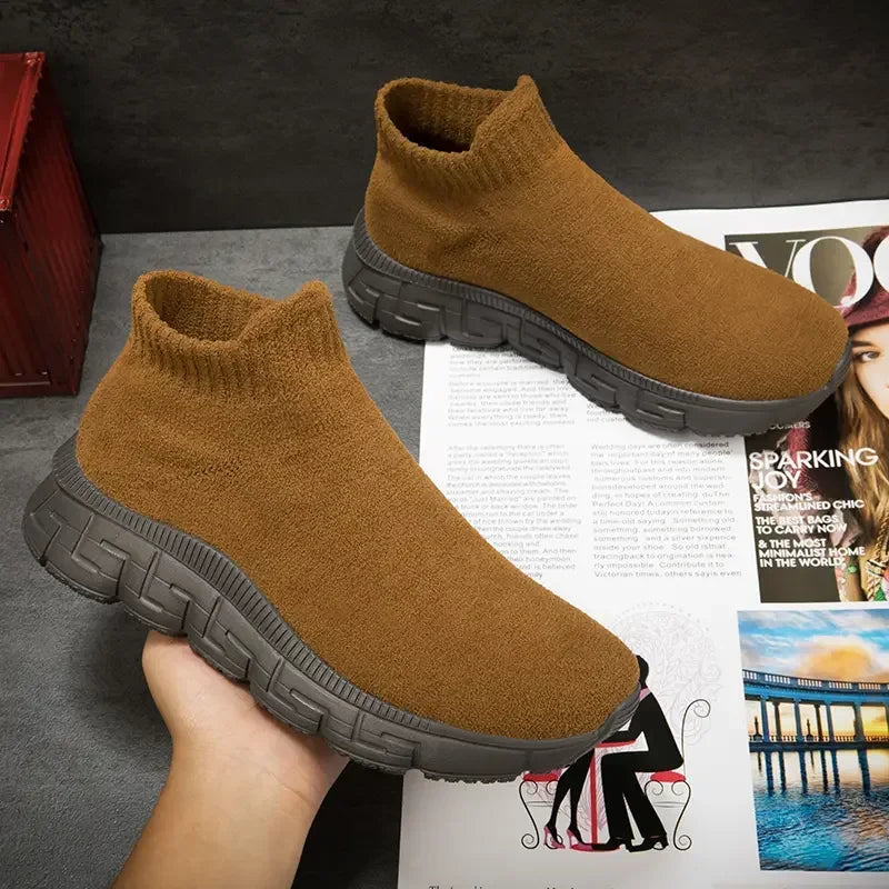 Women's Sock Sneakers - High-Top Stretch Knit - Slip-On Chunky Sole - Casual Comfort
