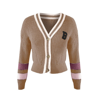 Women's loose v-neck knitted sweater coat