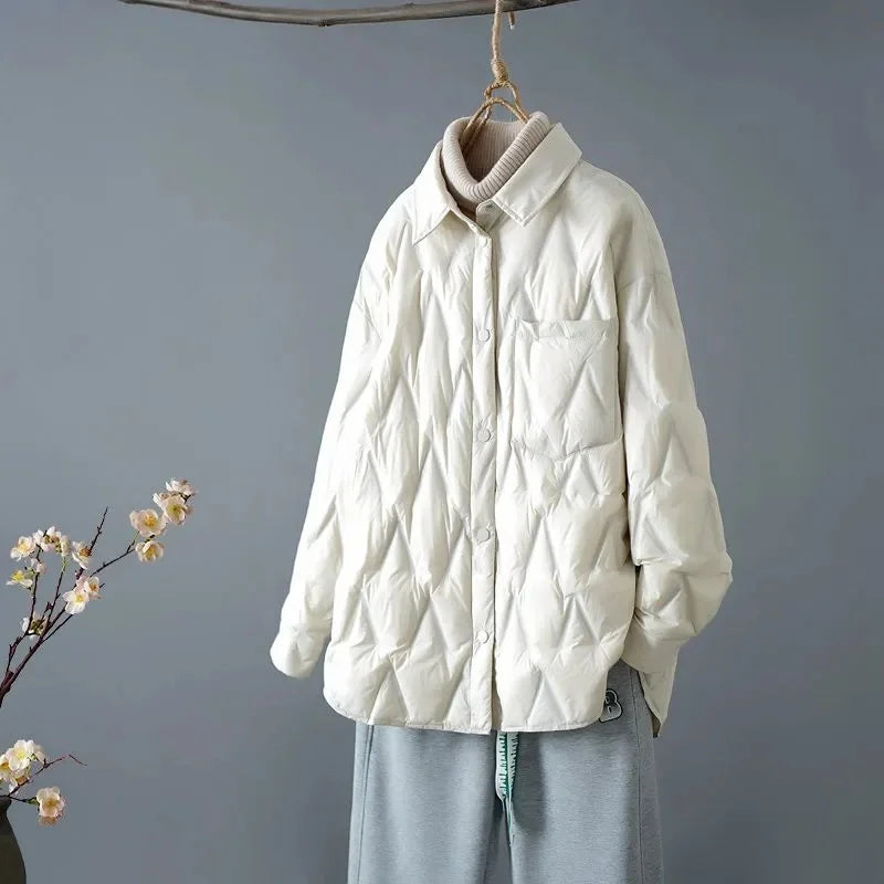 Women’s Quilted Shirt Jacket - Relaxed Fit - Button Front - Lightweight Layering Piece