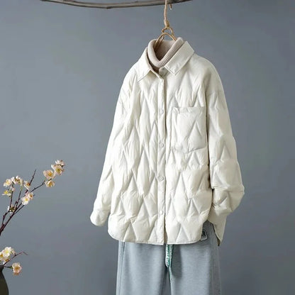 Women’s Quilted Shirt Jacket - Relaxed Fit - Button Front - Lightweight Layering Piece