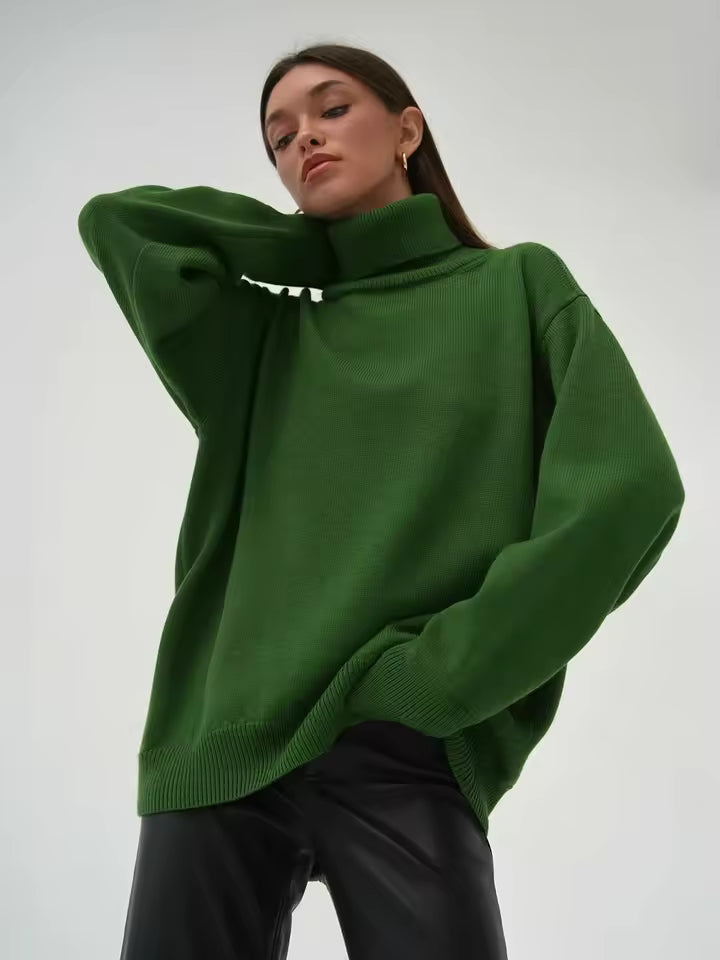 Ribbed Knit Oversized Fit Turtleneck Sweater 