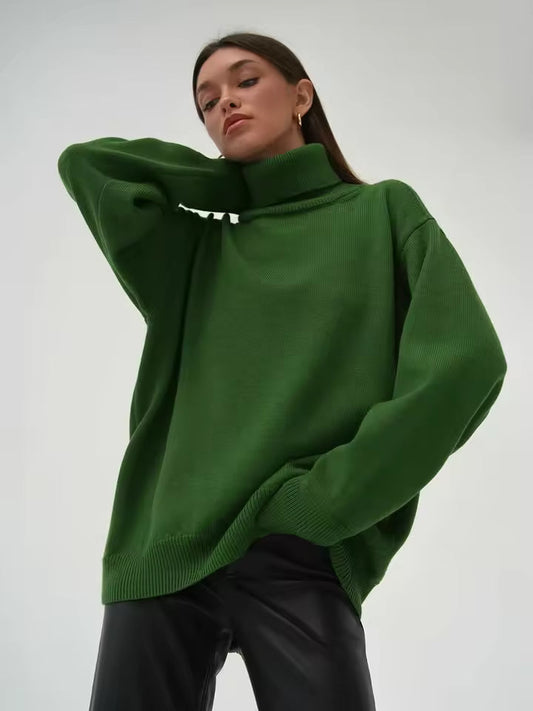 Ribbed Knit Oversized Fit Turtleneck Sweater 