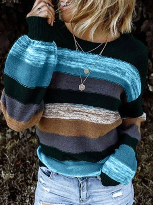 Contrast Stitch Striped Loose Fit Sweater
