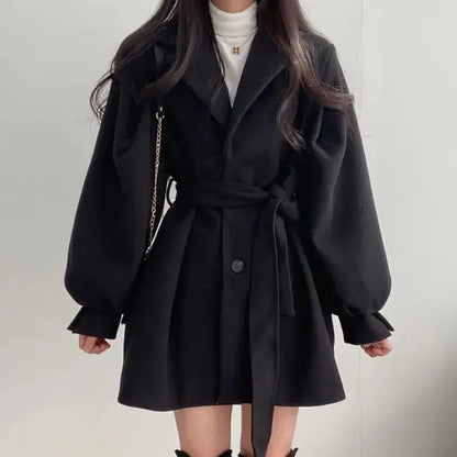 Women's trendy  medium-length suit collar overcoat