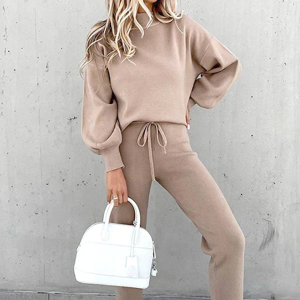 Women's autumn winter long sleeve fleece casual sweater set