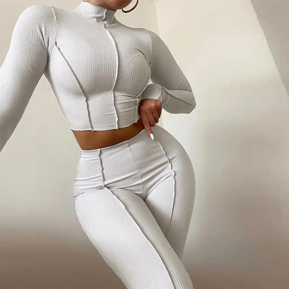 Women's casual round neck cropped pullover and trouser set