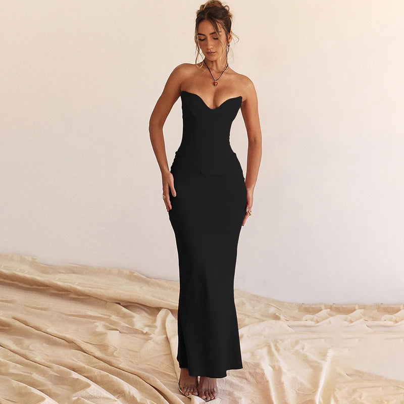 Strapless sweetheart neckline bodycon mermaid maxi dress for women