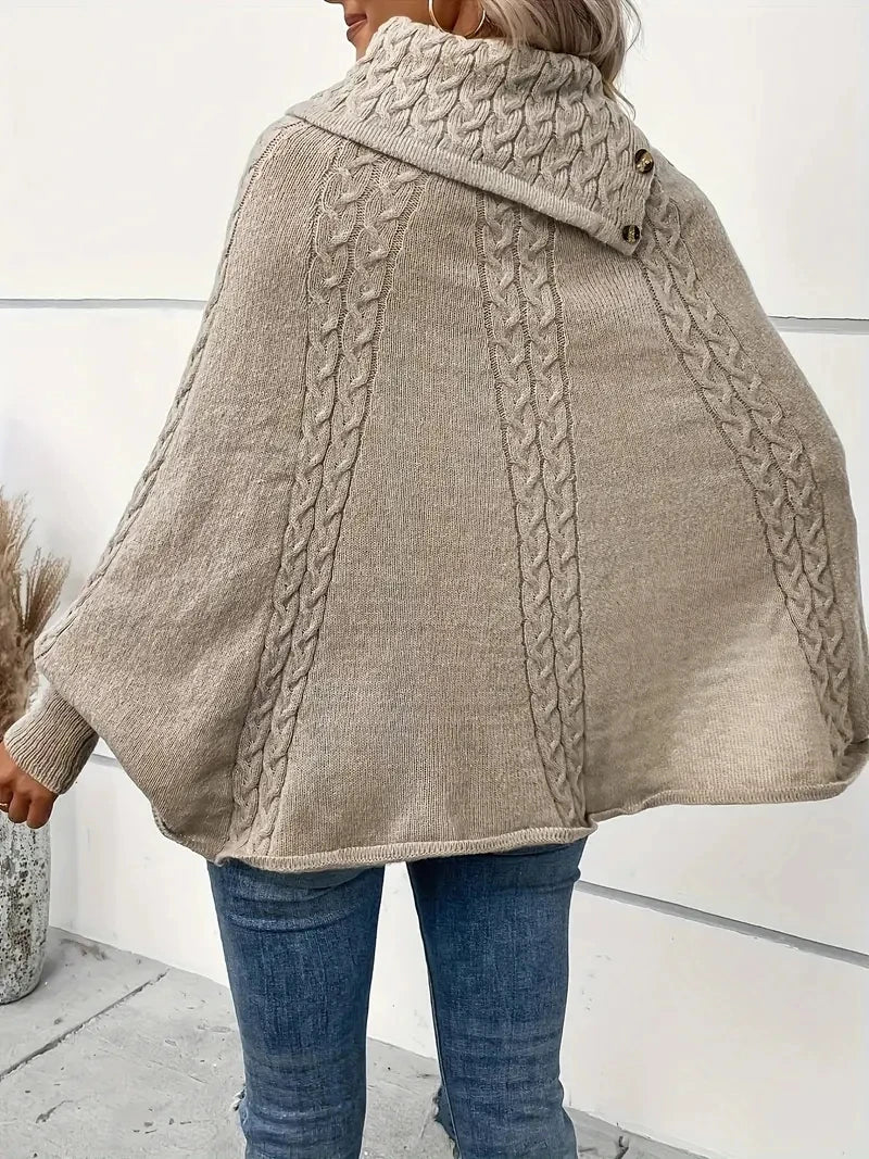 Women’s turtleneck batwing cable knit poncho sweater
