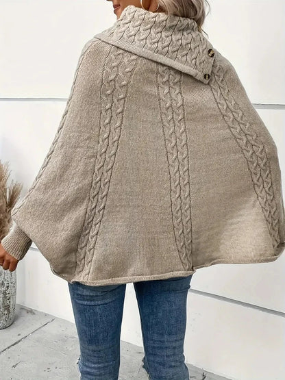 Women’s turtleneck batwing cable knit poncho sweater