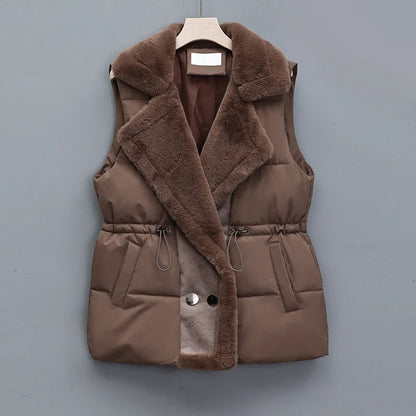 Ava Quilted Collared Puffer Vest | Fur Trim Drawstring Puffer Vest