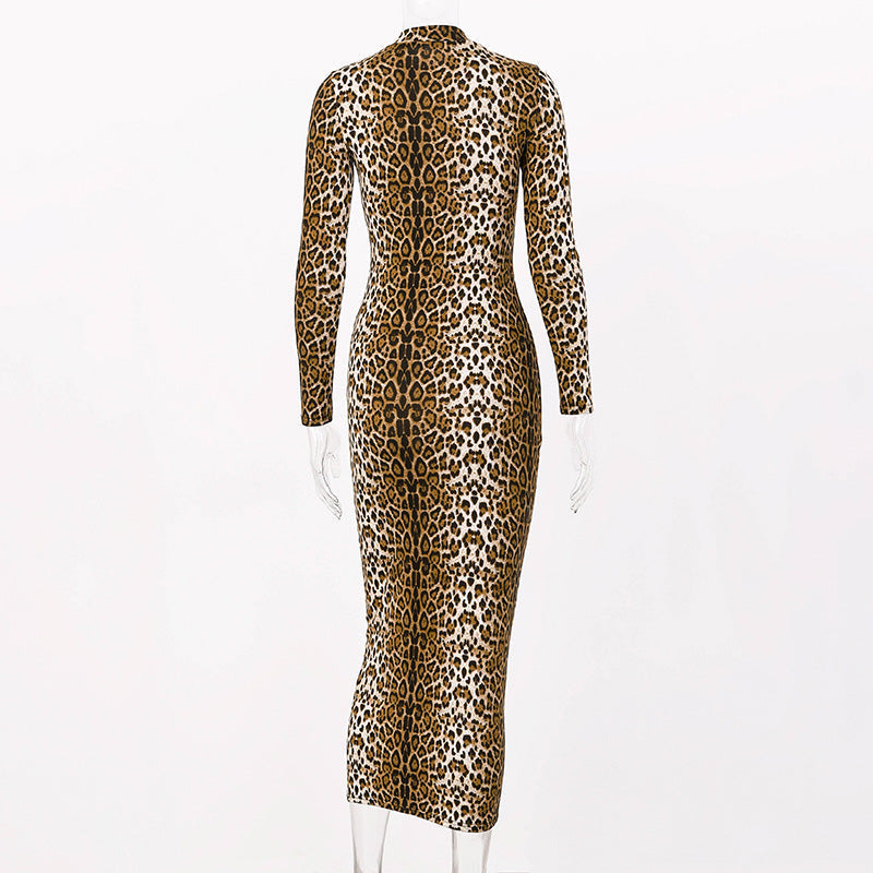 Animal Print Long Sleeve Maxi Dress