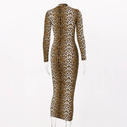 Women's Long Sleeve Animal Print Maxi Dress
