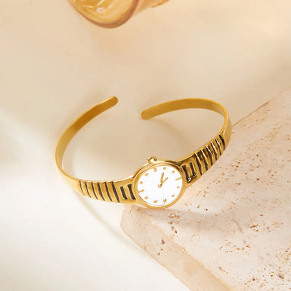 Thea Slip-On Bangle Bracelet | Wristwatch Design Ribbed Band Bangle Bracelet