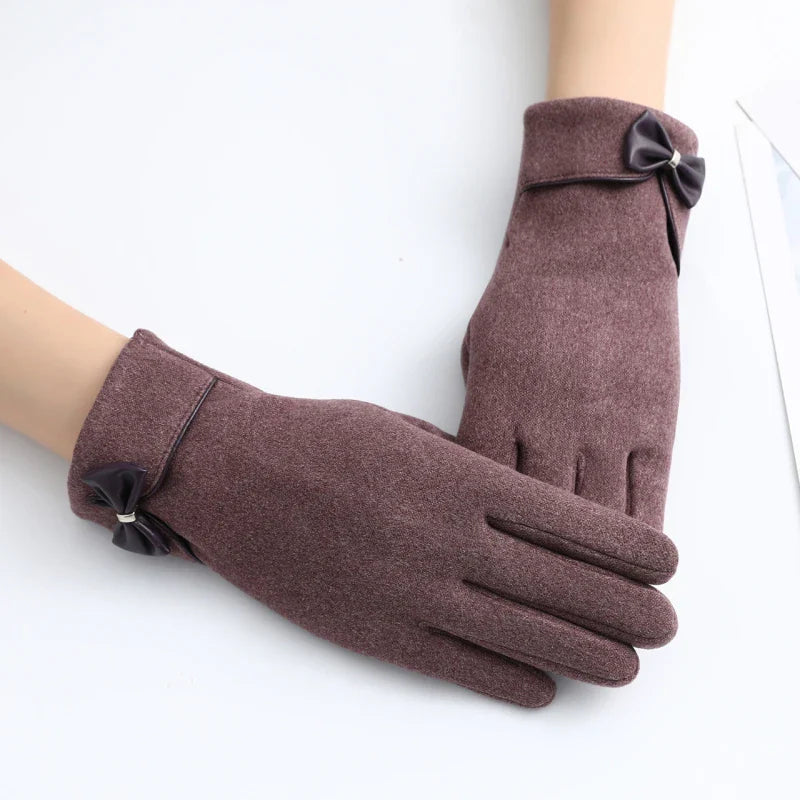 Isla Fitted Gloves | Bow Embellishment Cuff Trim Gloves
